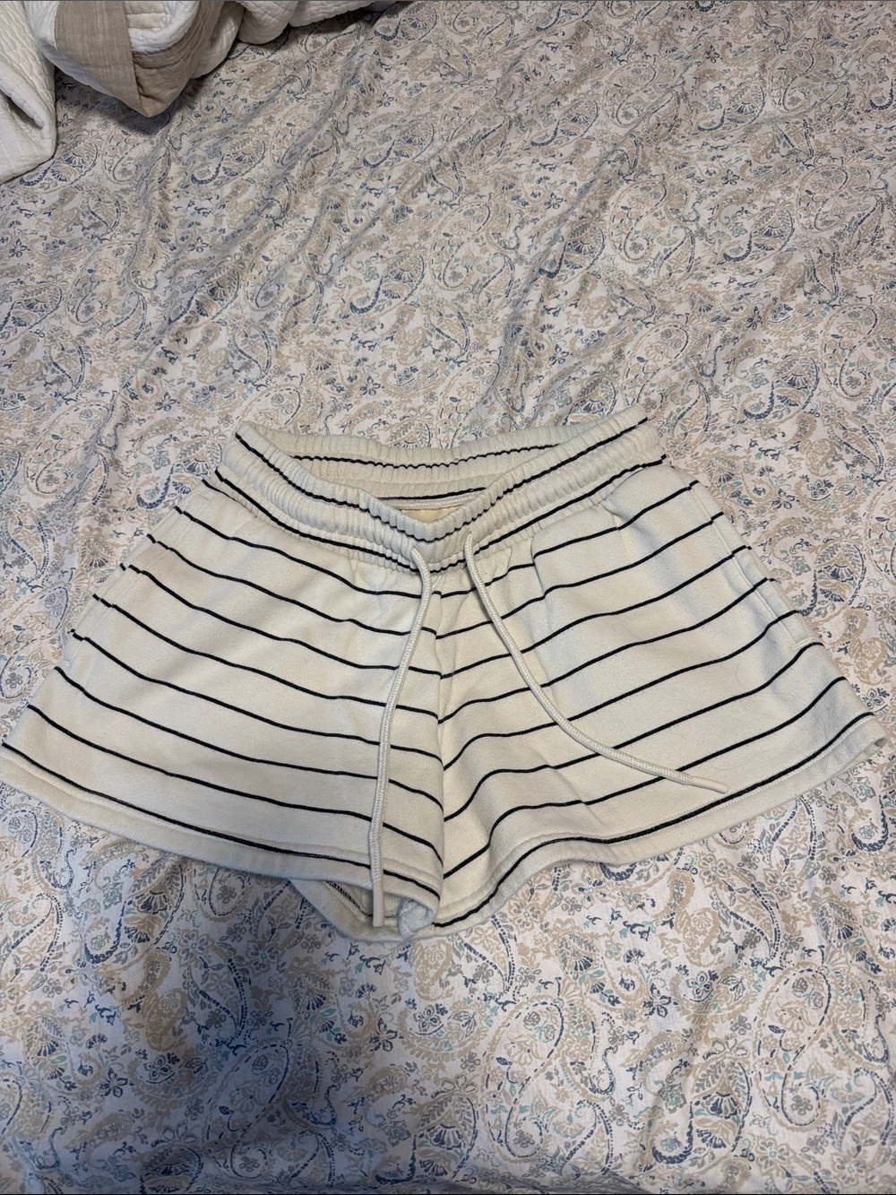 Target Cream Knit Shorts with Black Stripes
